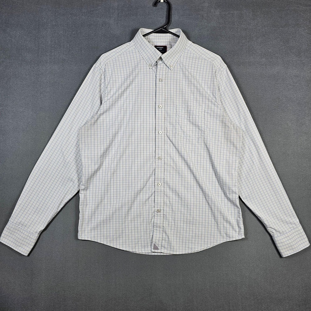 UNTUCKit Gibson-Perf Shirt Mens Large White Check Regular Button Up Long Sleeve